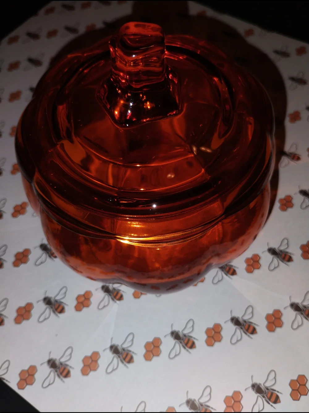 Amber Glass Pumpkin Candy Jar with Lid